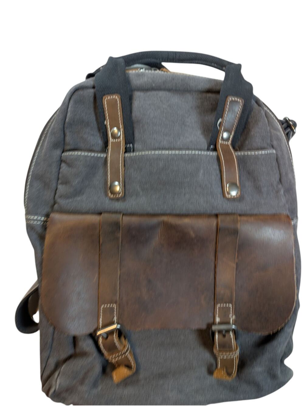Unisex Backpack Bristlegrass Leather Canvas Olive Green Travel Bag Medium